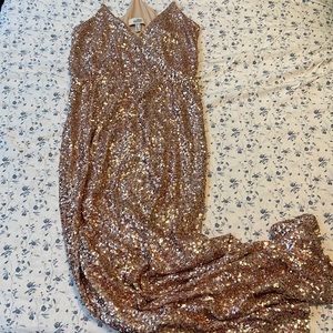 Size 10, gold sequin, Belle Bradgley Mischka long gown.